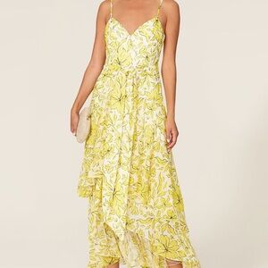 Badgley Mischka Yellow Floral Ruffle Maxi Dress 2 $698